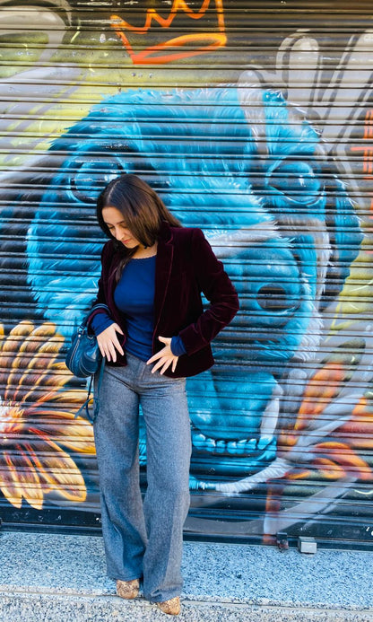 Burgundy velvet blazer